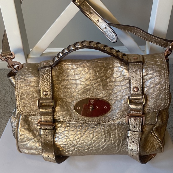 Mulberry Metallic Rose Gold Leather Alexa Satchel Crossbody Bag - Picture 4 of 16
